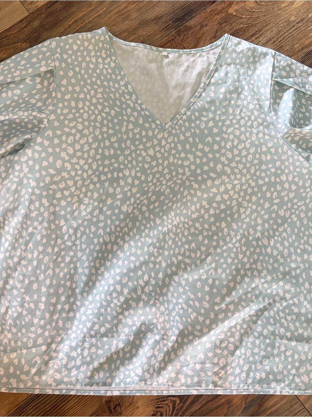 Women’s Light Blue V-Neck Blouse with White Spot Print